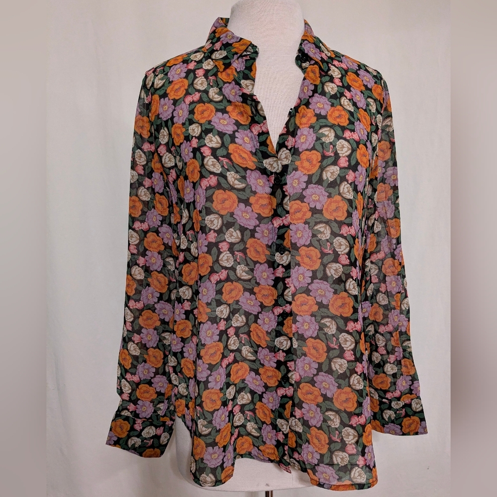 NWT Women's Philosophy Semi Sheer Floral Button Up Blouse